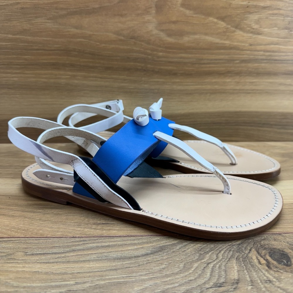 Rag & Bone Sigrid Sandals‎ 7 EU 37 Ankle Wrap Thong Flats Blue White